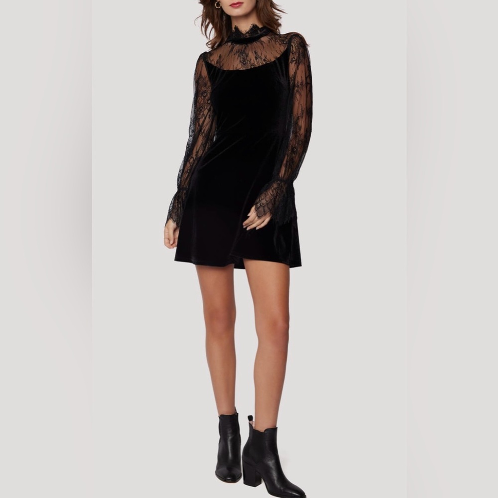 Lost & Wander Fiore Long Sleeve Mini Dress in Black